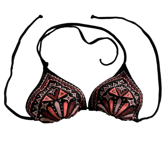 Xhilaration Swim Suit Bikini Halter String Top Only Size Medium Black Pink u Sw - Picture 1 of 6